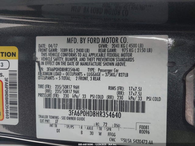 2017 FORD FUSION 3FA6P0HD8HR354640 Photo 8