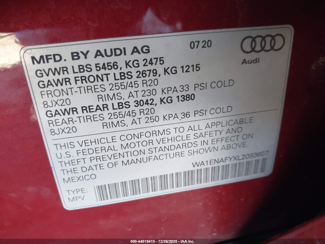 2020 AUDI Q5 WA1ENAFYXL2093607 Photo 8