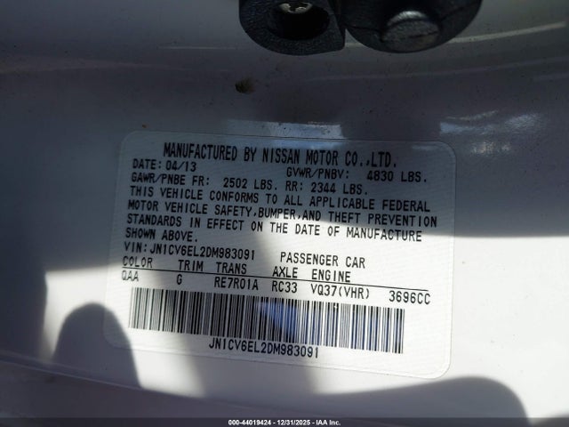 Aukcja sprzedaży 2013 Infiniti G37x, vin: JN1CV6EL2DM983091, numer aukcji: 44019424