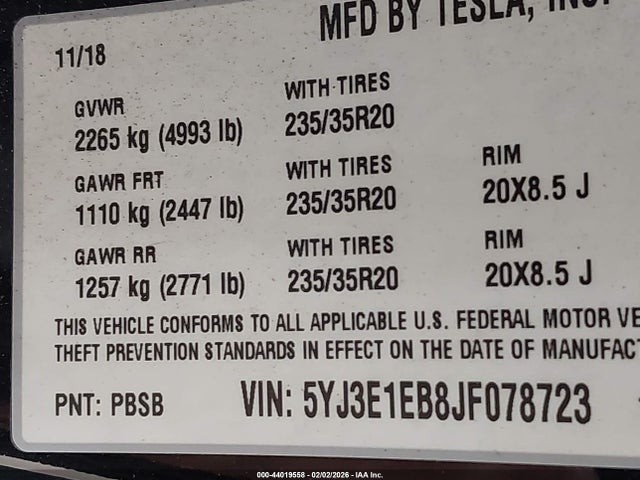 2018 TESLA MODEL 3 5YJ3E1EB8JF078723 Photo 8