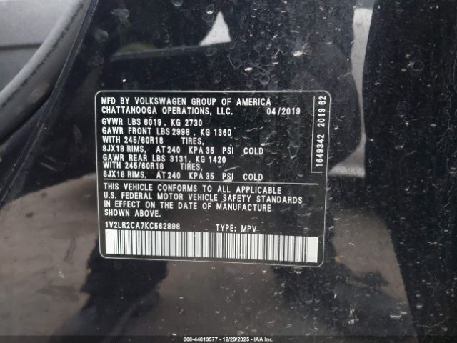 2019 VOLKSWAGEN ATLAS 1V2LR2CA7KC562898 Photo 8