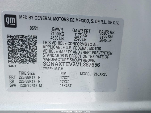 2021 CHEVROLET EQUINOX 3GNAXTEV2ML387656 Photo 8