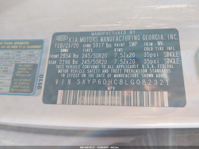 KIA Telluride S 2020 5XYP6DHC8LG082321 Image 9