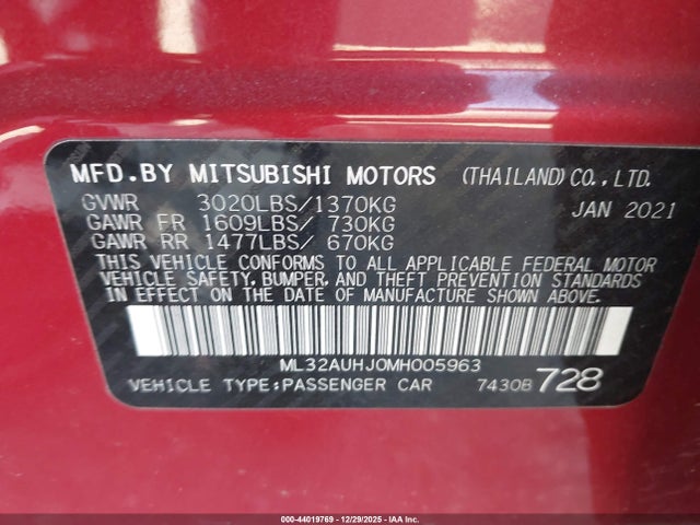 2021 MITSUBISHI MIRAGE ML32AUHJ0MH005963 Photo 8