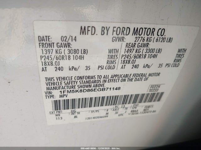1FM5K8D86EGB71148 Ford EXPLORER XLT
