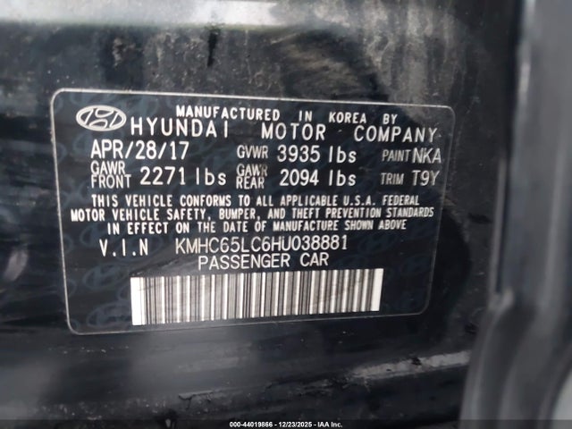KMHC65LC6HU038881 Hyundai Ioniq Hybrid Blue