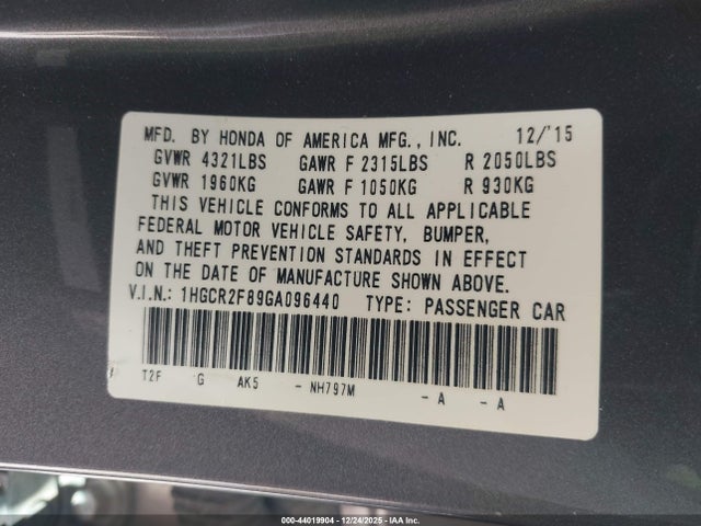 1HGCR2F89GA096440 Honda Accord Ex-l