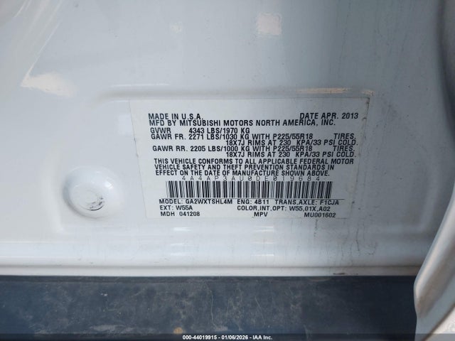 2013 MITSUBISHI OUTLANDER SPORT 4A4AP3AU0DE019684 Photo 8