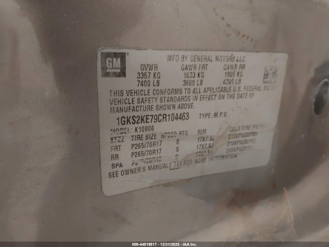 Продажа на аукционе авто 2012 Gmc Yukon Xl 1500 Slt, vin: 1GKS2KE79CR104463, номер лота: 44019917