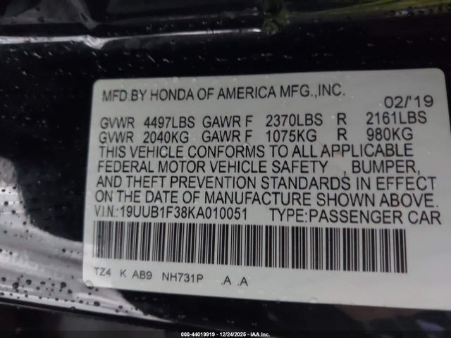 19UUB1F38KA010051 Acura Tlx Standard