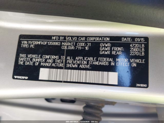 2015 VOLVO S60 YV126MFK0F1359983 Photo 8