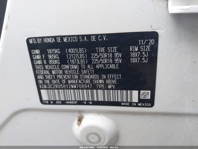 3CZRU5H12MM708947 Honda Hr-v 2wd Sport