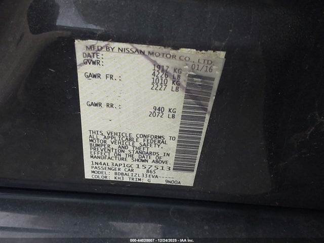 Nissan Altima 2.5 Sv 2016 1N4AL3AP1GC157513 Image 9