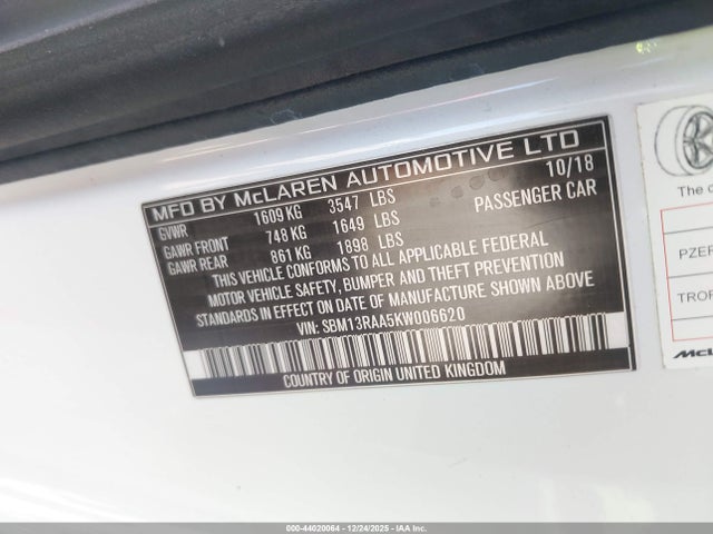 2019 MCLAREN 600LT SBM13RAA5KW006620 Photo 8