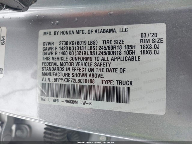 2020 HONDA RIDGELINE 5FPYK3F72LB010108 Photo 8