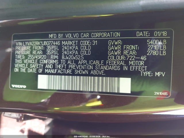 LYVA22RK1JB077446 Volvo Xc60 T6 Momentum