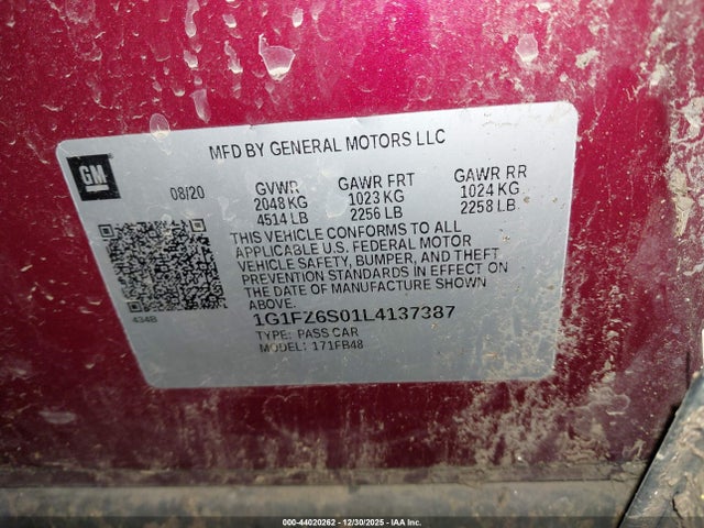 1G1FZ6S01L4137387 Chevrolet Bolt Ev Fwd Premier