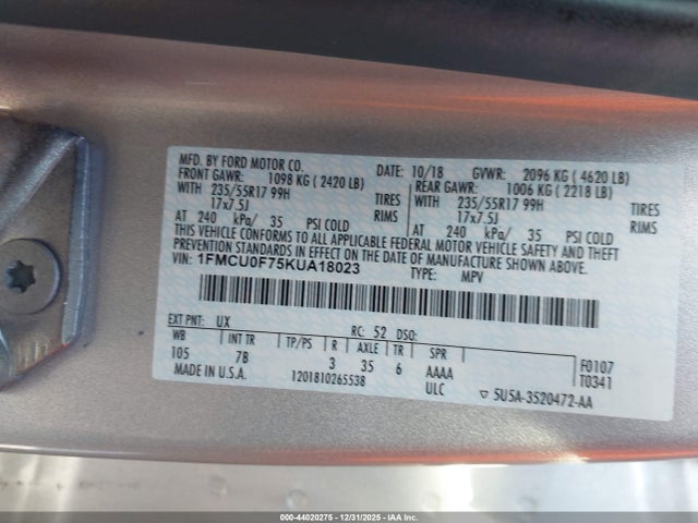 1FMCU0F75KUA18023 Ford ESCAPE S