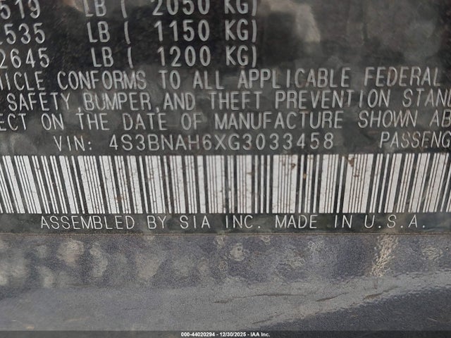 4S3BNAH6XG3033458 Subaru Legacy 2.5i Premium