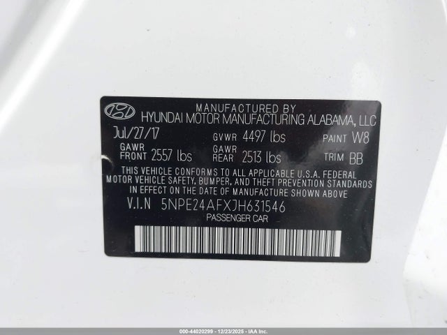 5NPE24AFXJH631546 Hyundai SONATA SE