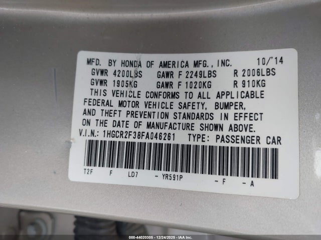 1HGCR2F38FA046261 Honda ACCORD LX