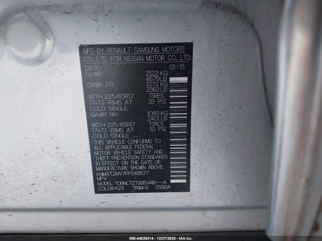 Nissan ROGUE SV 2015 KNMAT2MV7FP549577 Image 9