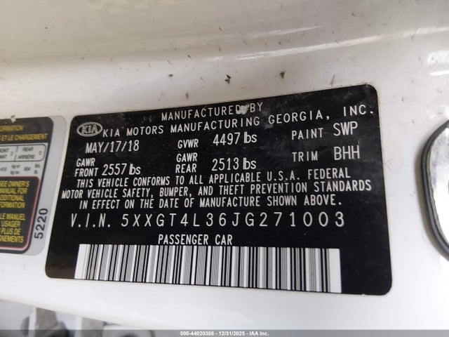 5XXGT4L36JG271003 KIA Optima Lx