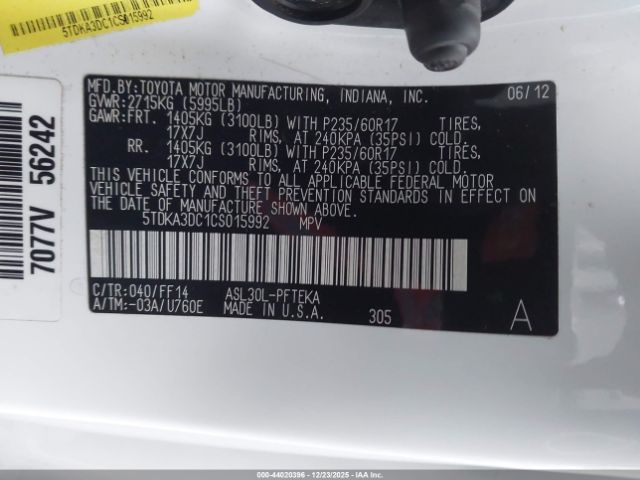 2012 TOYOTA SIENNA 5TDKA3DC1CS015992 Photo 8