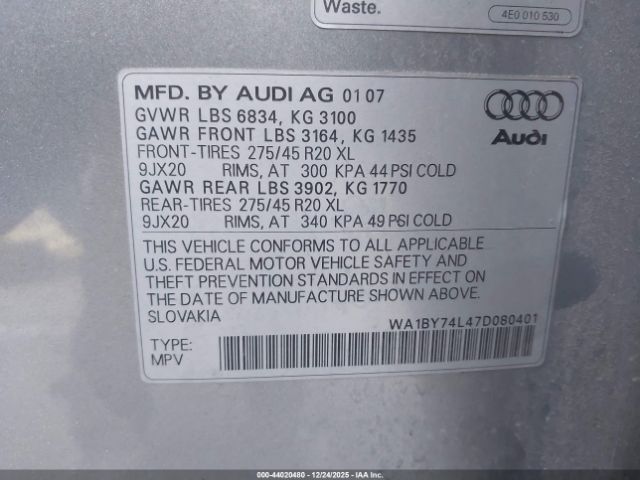 2007 AUDI Q7 WA1BY74L47D080401 Photo 8