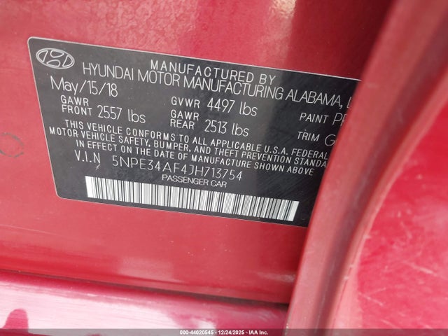 2018 Hyundai Sonata Limited მანქანა იყიდება აუქციონზე, vin: 5NPE34AF4JH713754, აუქციონის ნომერი: 44020545