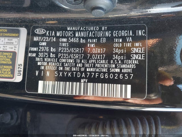 5XYKTDA77FG602657 KIA Sorento Lx V6