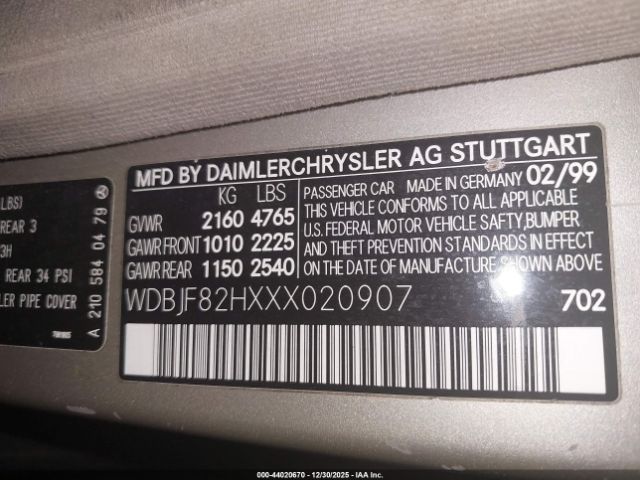 1999 MERCEDES-BENZ E 320 WDBJF82HXXX020907 Photo 8