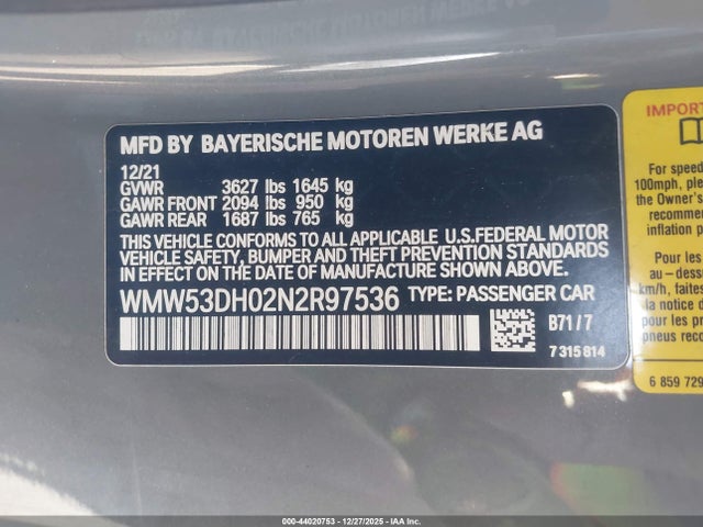 WMW53DH02N2R97536 Mini Hardtop Cooper S