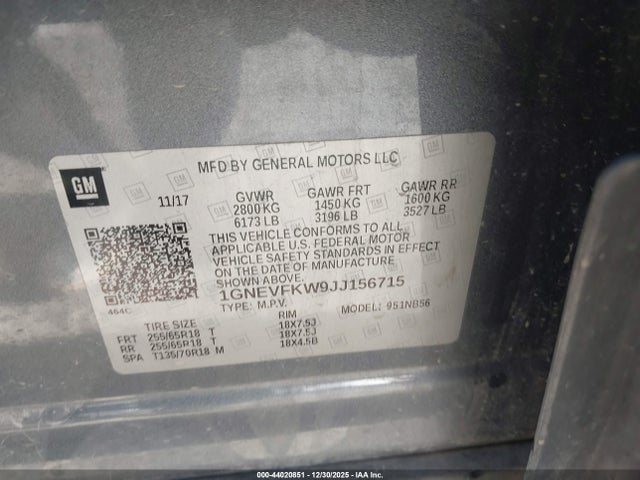 Aukcja sprzedaży 2018 Chevrolet Traverse Ls, vin: 1GNEVFKW9JJ156715, numer aukcji: 44020851