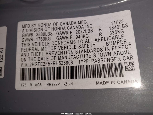 Honda Civic Sport 2024 2HGFE2F57RH526808 Image 9