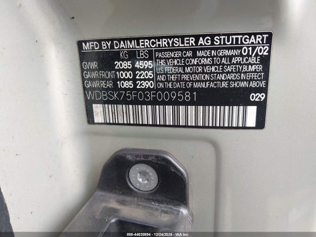 2003 MERCEDES-BENZ SL 500 WDBSK75F03F009581 Photo 8