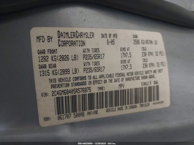 2005 CHRYSLER PACIFICA 2C4GM68405R576875 Photo 8
