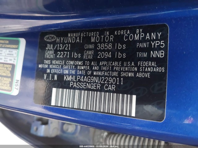 KMHLP4AG9NU229011 Hyundai Elantra Limited