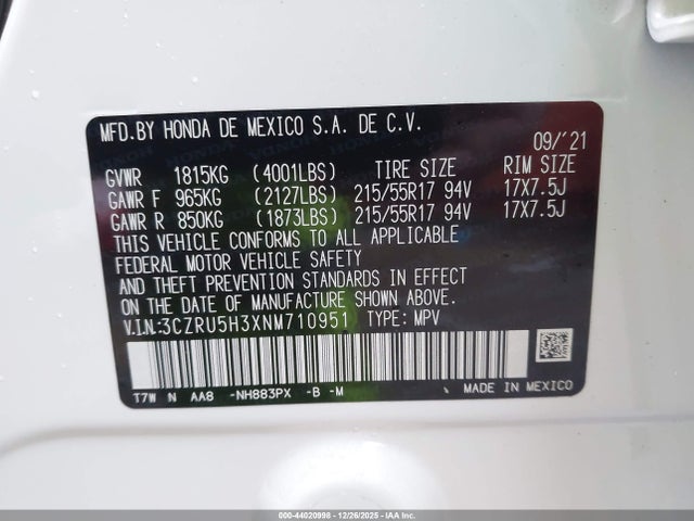 3CZRU5H3XNM710951 Honda Hr-v 2wd Lx