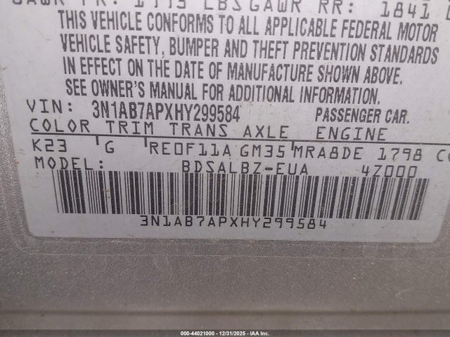 3N1AB7APXHY299584 Nissan SENTRA S