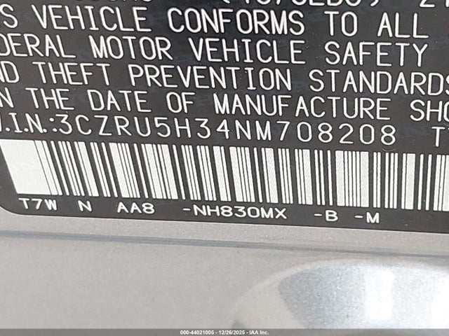 3CZRU5H34NM708208 Honda Hr-v 2wd Lx