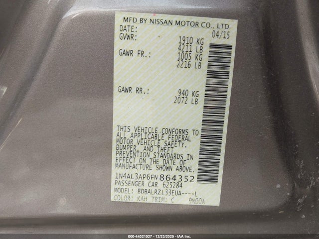 1N4AL3AP6FN864352 Nissan Altima 2.5 Sl