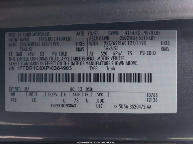 Продаж на аукціоні авто 2023 Ford Transit-250, vin: 1FTBR1C8XPKB84903, номер лоту: 44021036