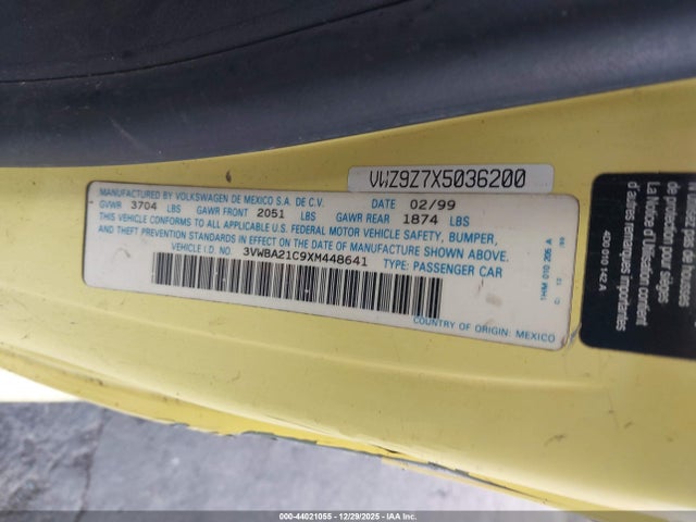 Продаж на аукціоні авто 1999 Volkswagen New Beetle Gl, vin: 3VWBA21C9XM448641, номер лоту: 44021055