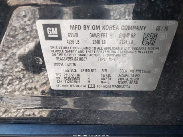 2018 Buick Encore Preferred მანქანა იყიდება აუქციონზე, vin: KL4CJASBXJB718637, აუქციონის ნომერი: 44021067