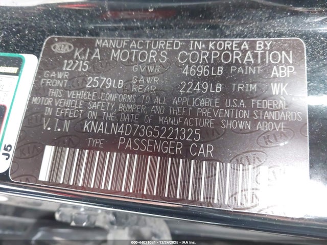 KNALN4D73G5221325 KIA Cadenza