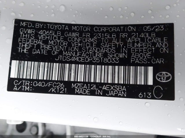 JTDS4MCE0P3518033 Toyota COROLLA SE