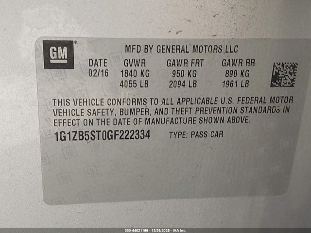 1G1ZB5ST0GF222334 Chevrolet MALIBU LS