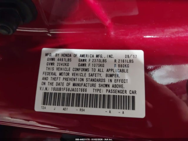 2018 Acura Tlx Tech Pkg მანქანა იყიდება აუქციონზე, vin: 19UUB1F58JA007666, აუქციონის ნომერი: 44021175