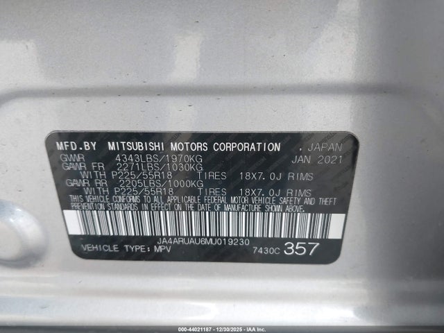 2021 MITSUBISHI OUTLANDER SPORT JA4ARUAU6MU019230 Photo 8